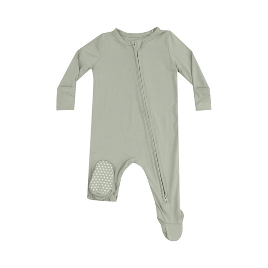 2 Way Zipper Footie Solid Desert Sage Baby Outfit.