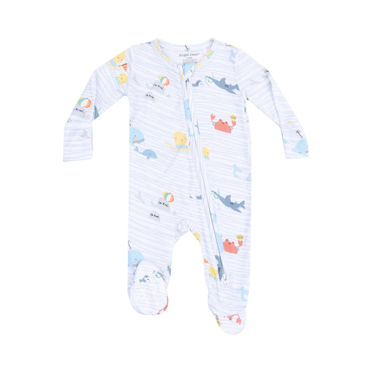 2 Way Zipper Footie Sea Stripes Baby Pajamas Super Soft Bamboo.