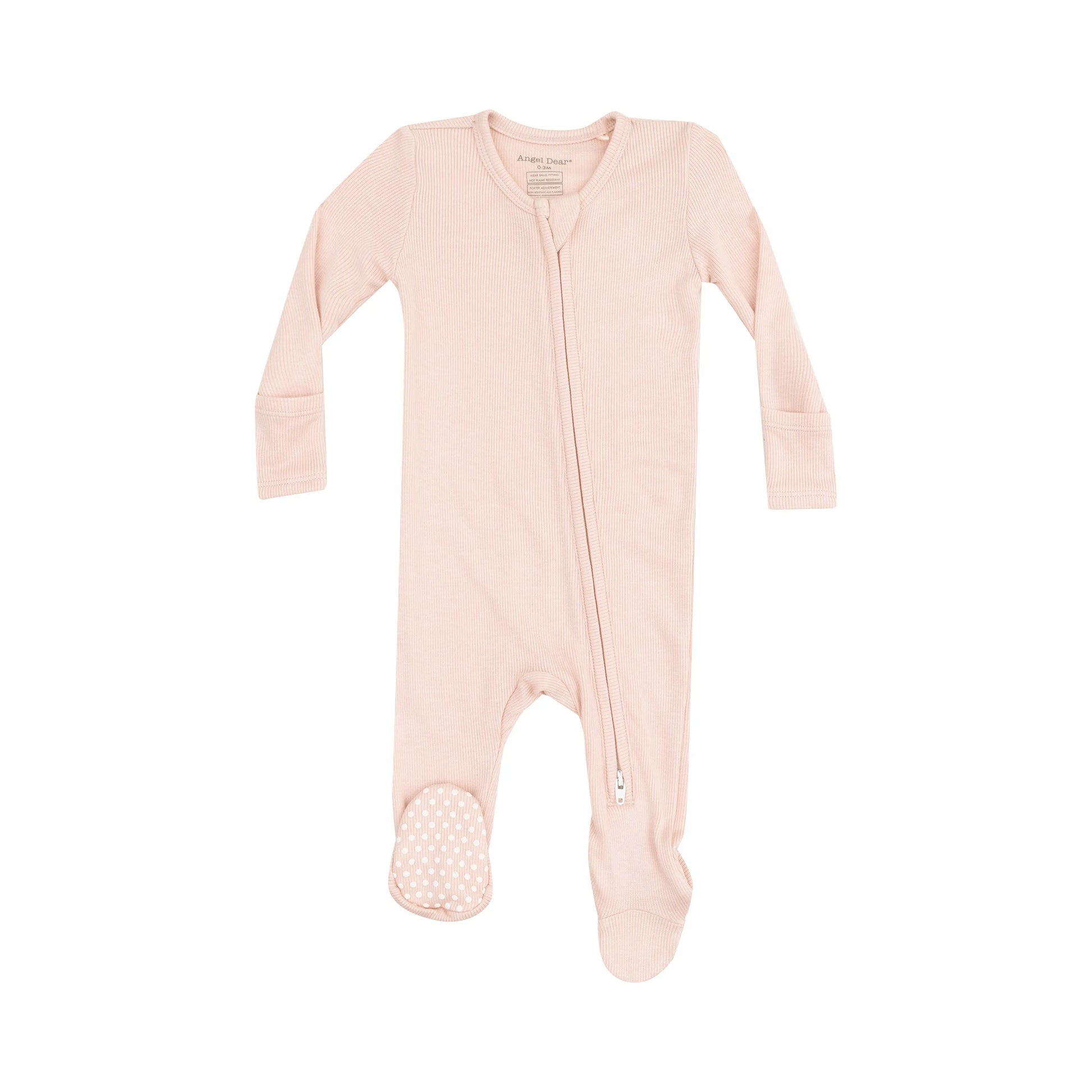 2 Way Zipper Footie Solid Rose Smoke Ribbed.