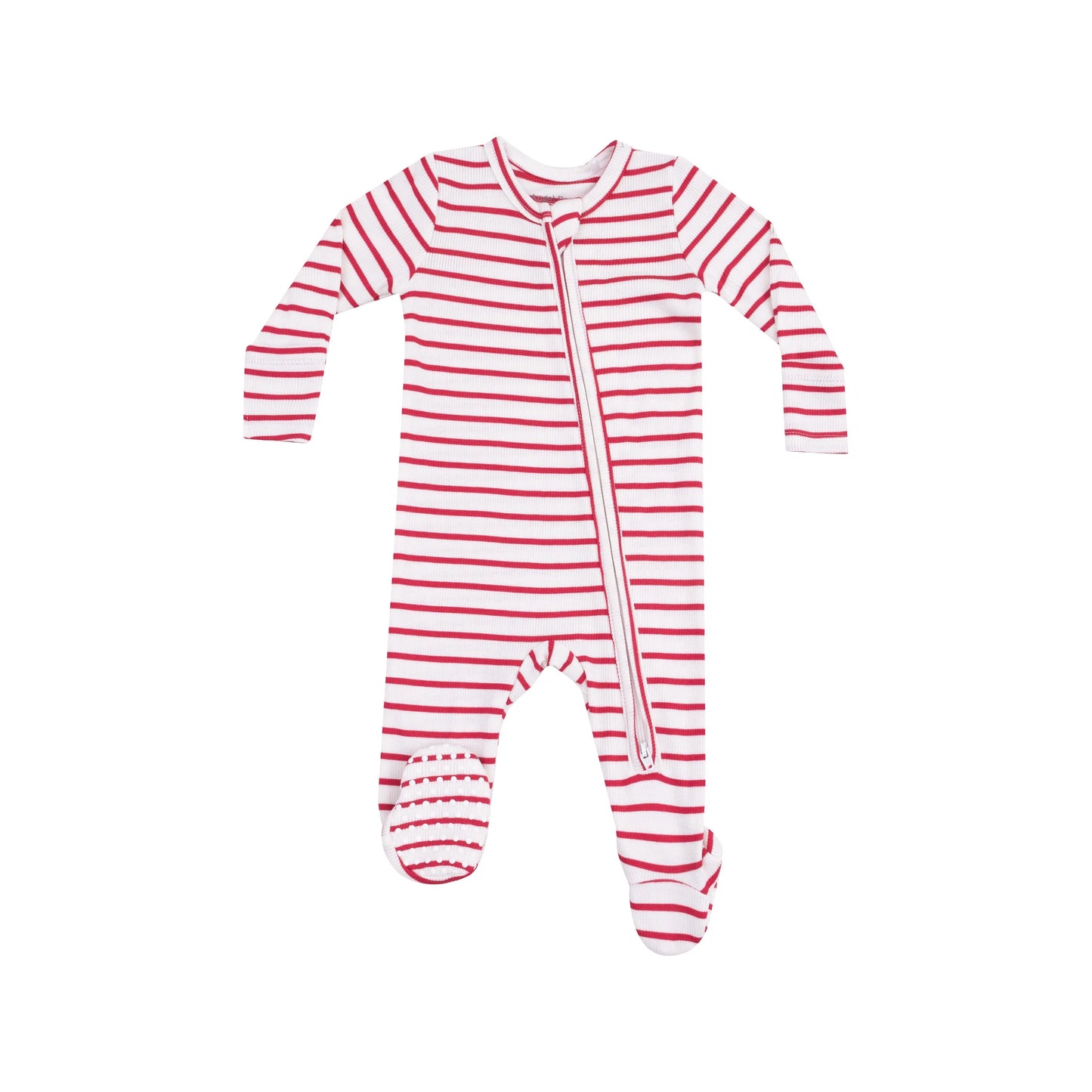 2 Way Zipper Footie Stripe Vintage Red.