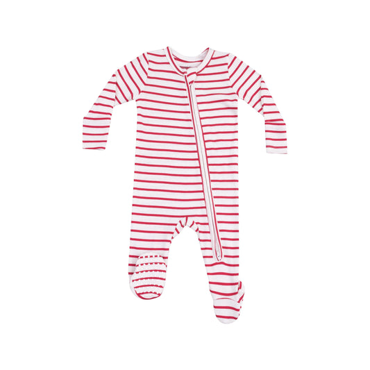 2 Way Zipper Footie Stripe Vintage Red.