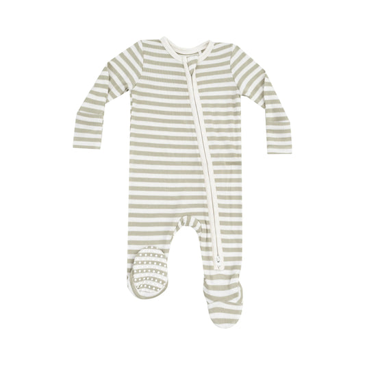 2 Way Zipper Footie Stripe Sage.