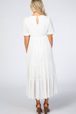 Ivory Floral Embroidered Maternity Midi Dress by PinkBlush at Everetts Place