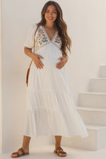 Ivory Floral Embroidered Maternity Midi Dress by PinkBlush at Everetts Place