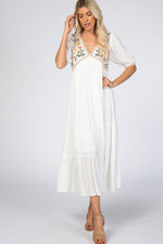 Ivory Floral Embroidered Maternity Midi Dress by PinkBlush at Everetts Place