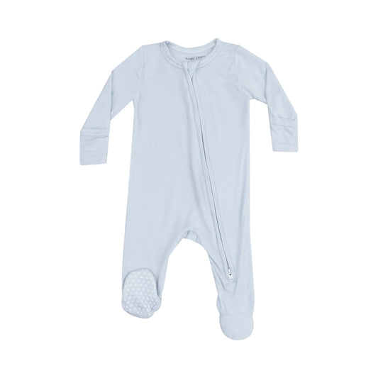 Angel Wing Footie Solid Classic Blue 2-Way Zipper Baby Pajamas.