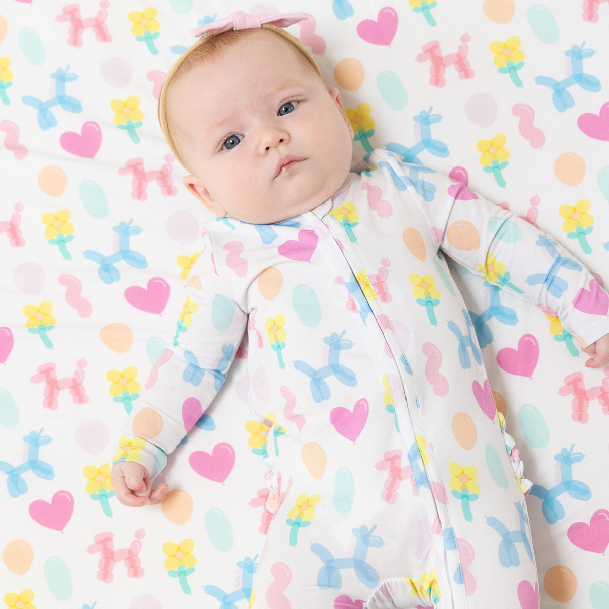 Angel Dear Pink Balloon Animals Bamboo Ruffle Back Zipper Footie Angel Dear 