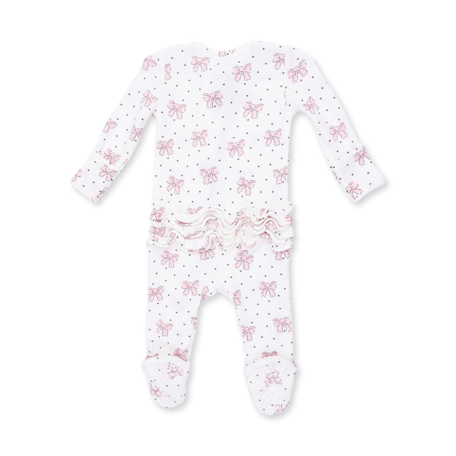 Bows and Hearts - 2 Way Ruffle Back Zipper Footie