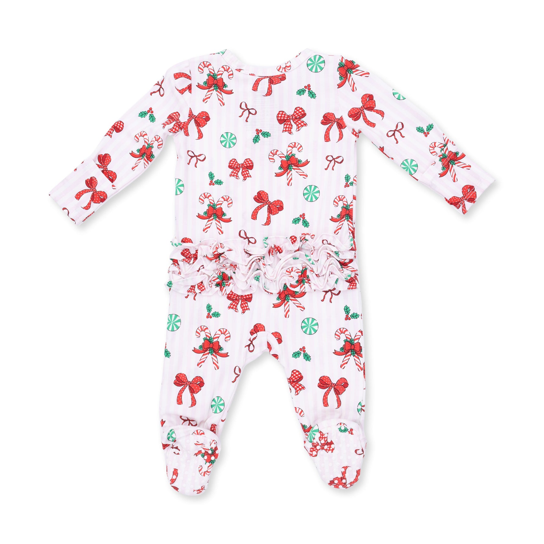Bows & Candy Canes - 2 Way Ruffle Back Zipper Footie by Angel Dear