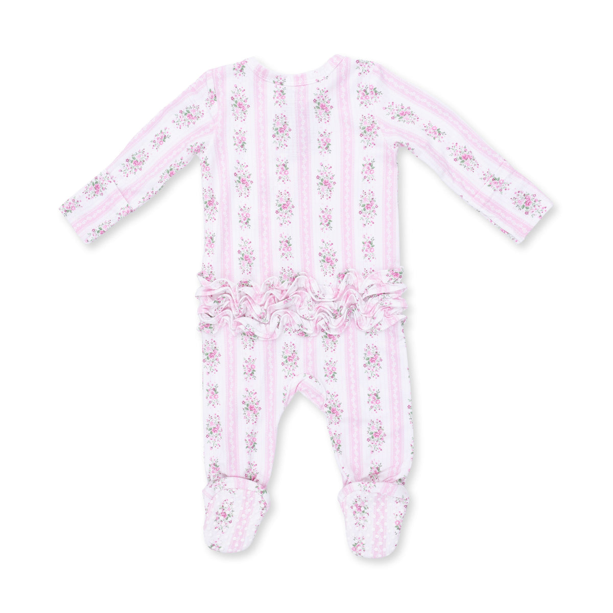 Bella Rose Stripe - 2 Way Ruffle Back Zipper Footie by Angel Dear
