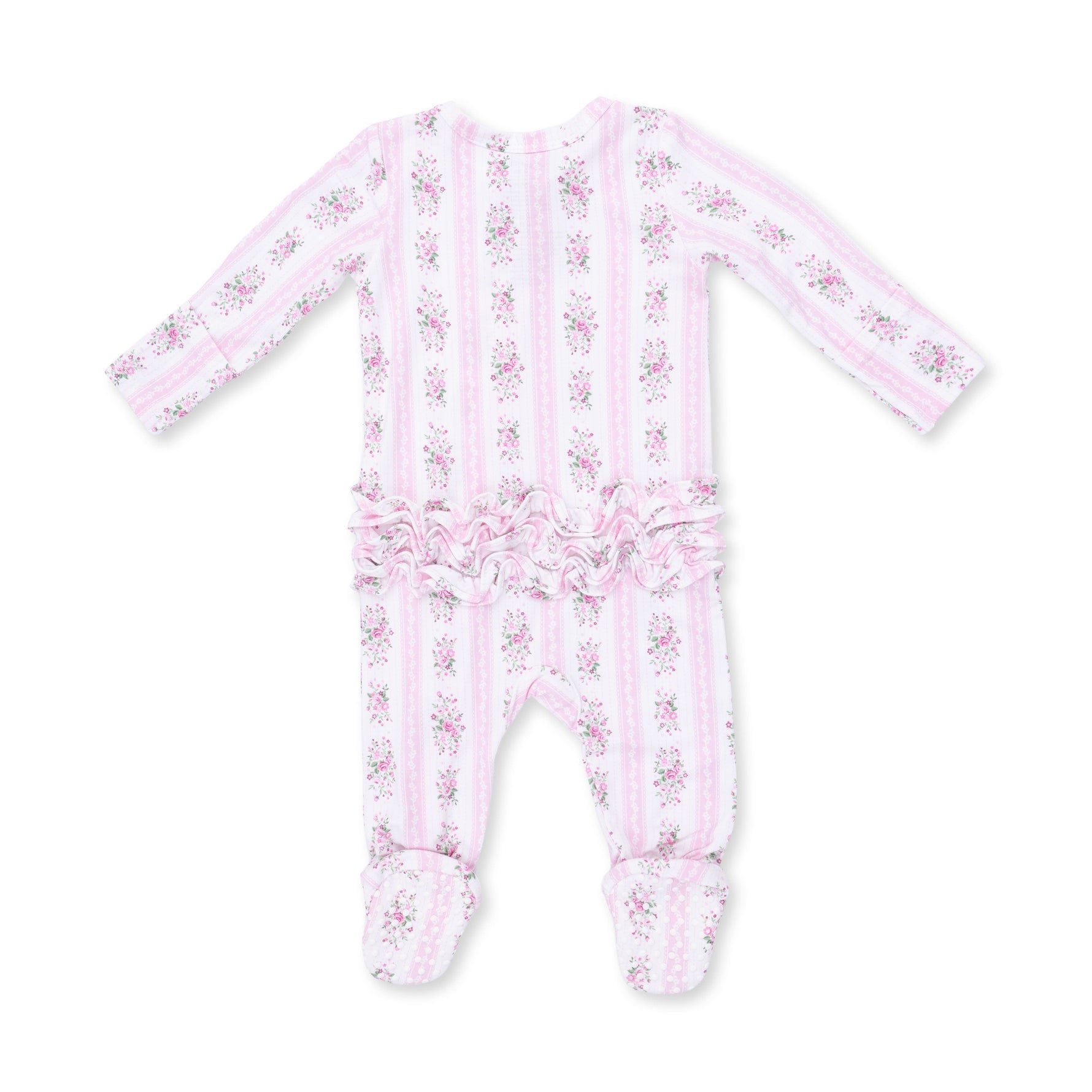 Bella Rose Stripe - 2 Way Ruffle Back Zipper Footie by Angel Dear