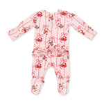 Bows & Santa - 2 Way Ruffle Back Zipper Footie by Angel Dear