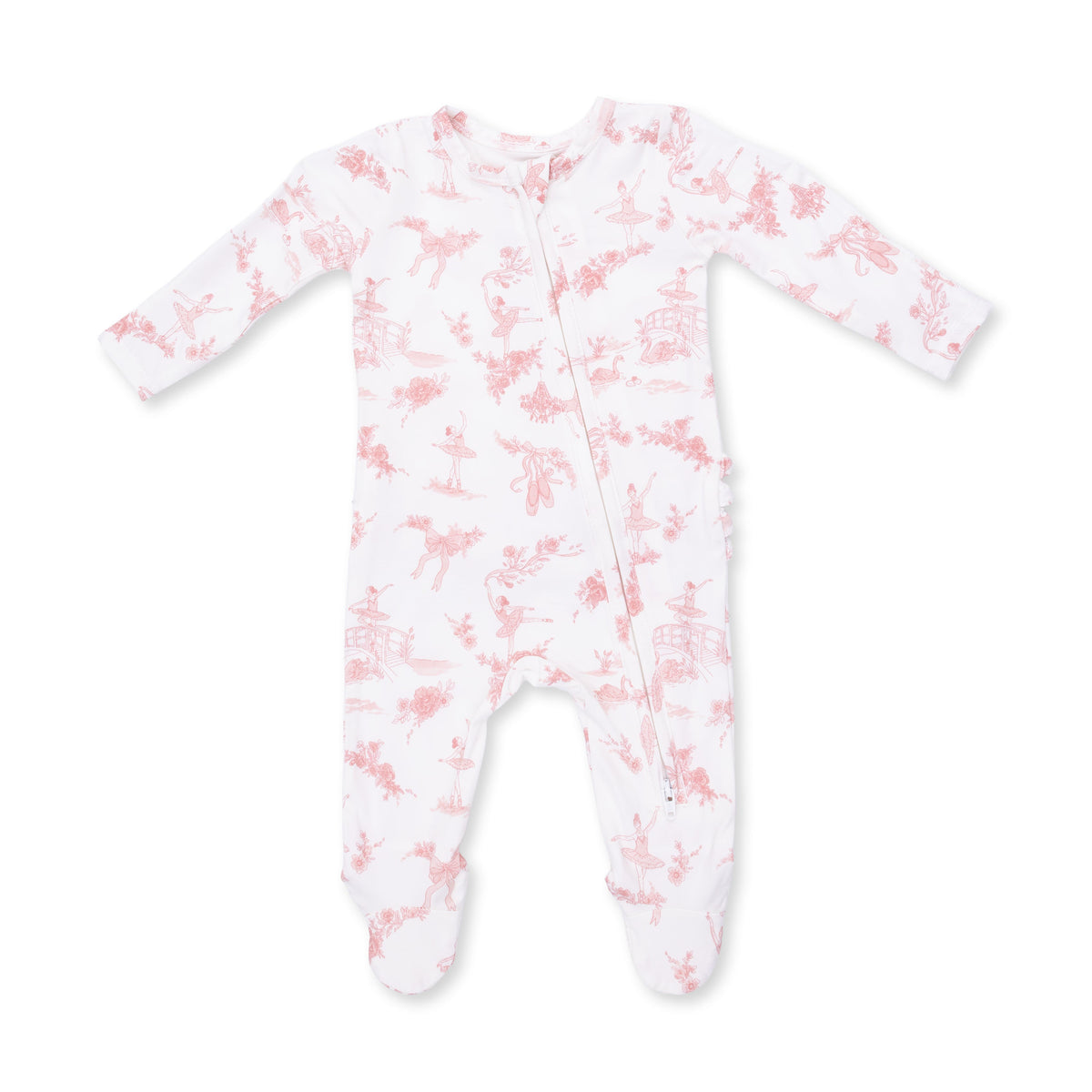 Ballet Toile - 2 Way Ruffle Back Zipper Footie by Angel Dear