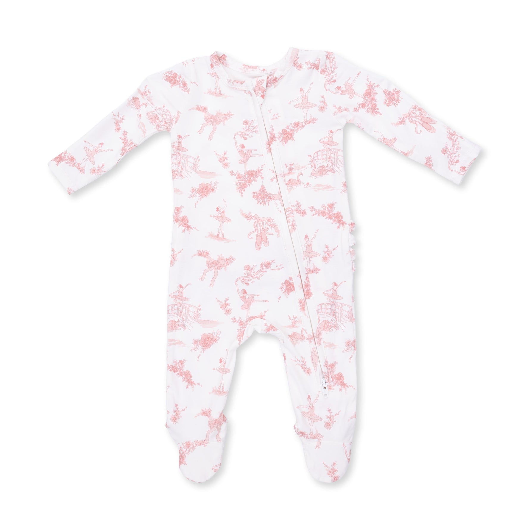 Ballet Toile - 2 Way Ruffle Back Zipper Footie by Angel Dear