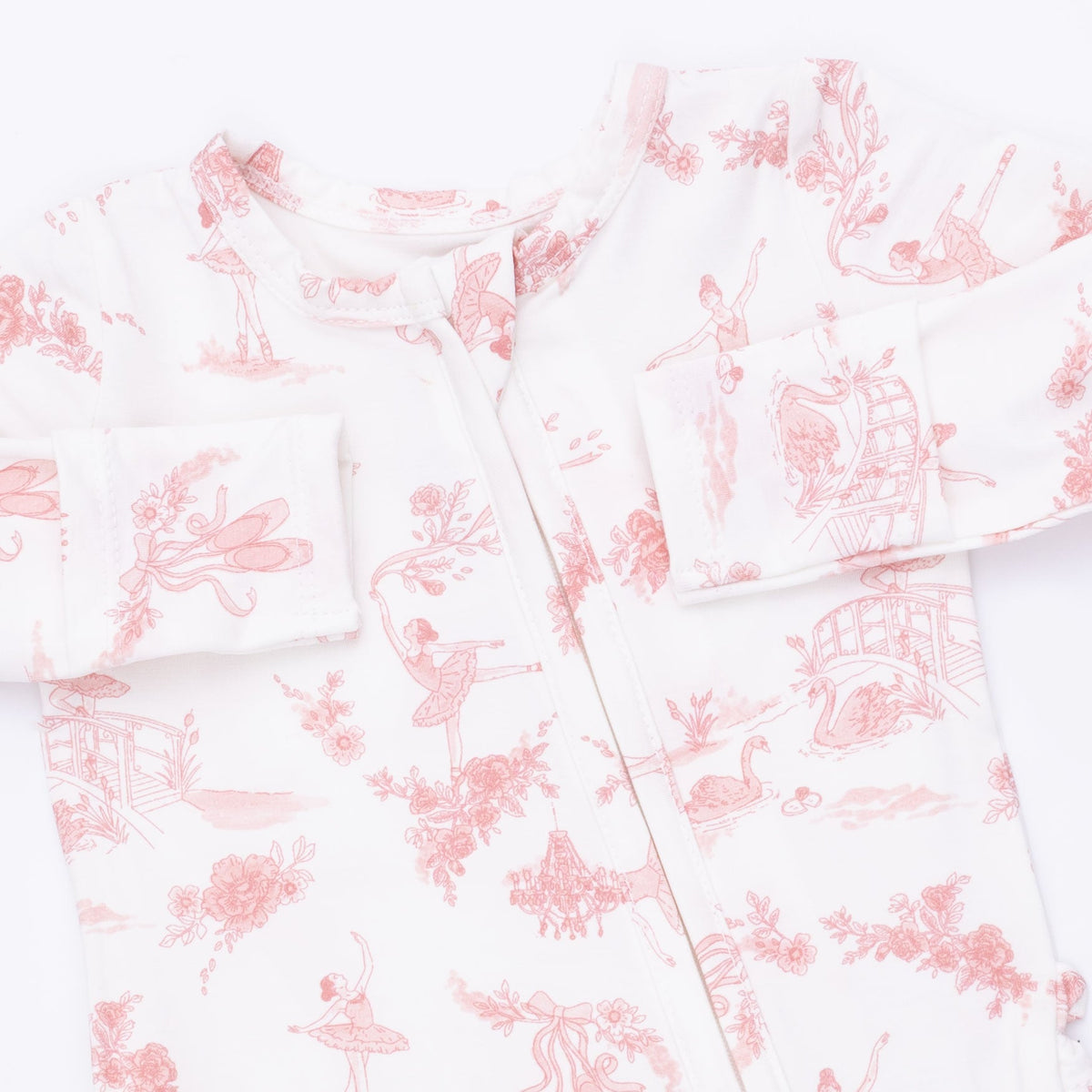 Ballet Toile - 2 Way Ruffle Back Zipper Footie by Angel Dear