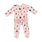 Christmas Dogs Pink - 2 Way Ruffle Back Zipper Footie by Angel Dear