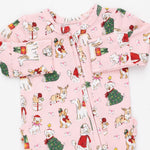 Christmas Dogs Pink - 2 Way Ruffle Back Zipper Footie by Angel Dear