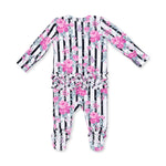 Cabbage Rose Stripe - 2 Way Ruffle Back Zipper Footie by Angel Dear