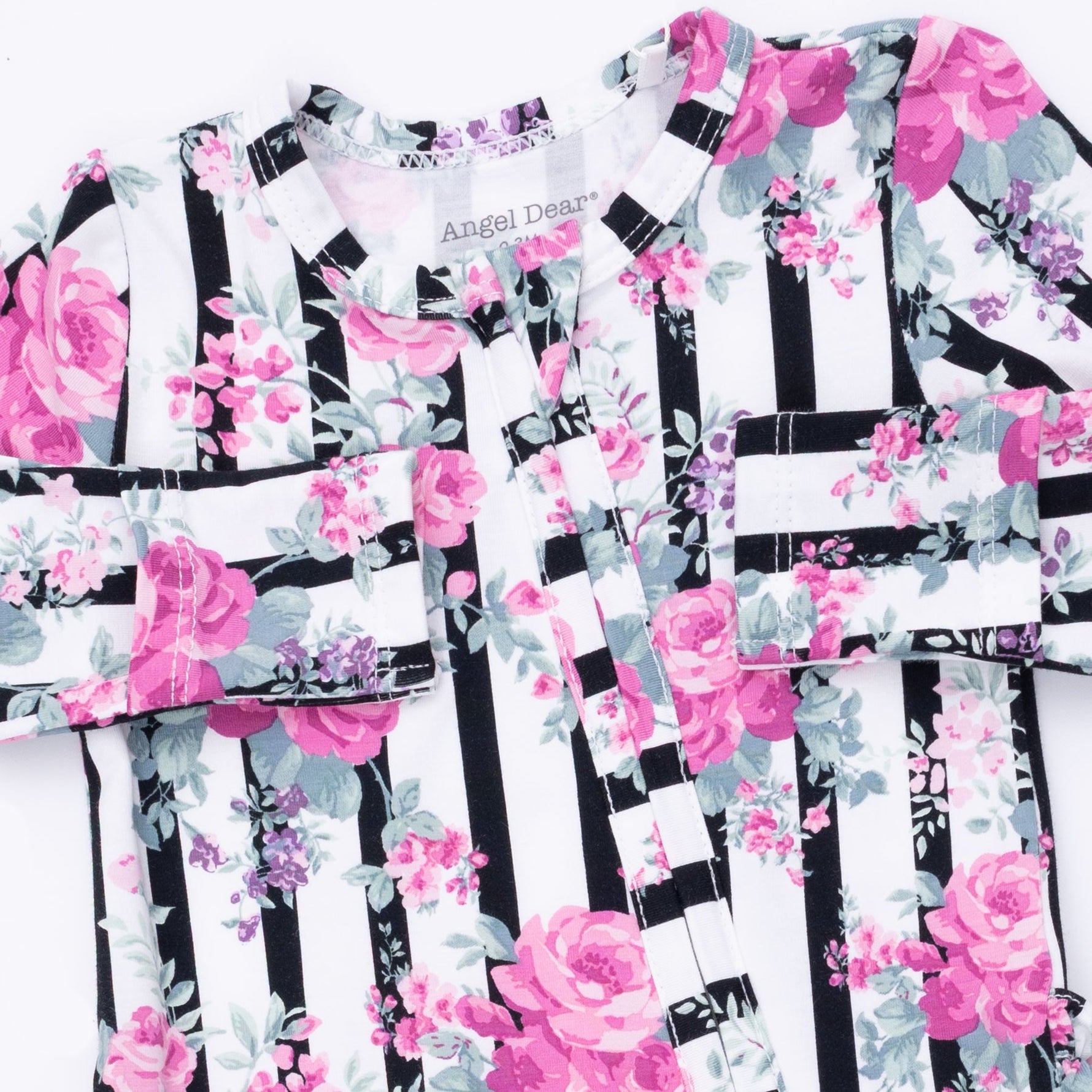 Cabbage Rose Stripe - 2 Way Ruffle Back Zipper Footie by Angel Dear