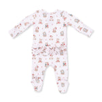 Christmas Teddy Bears Pink - 2 Way Ruffle Back Zipper Footie by Angel Dear