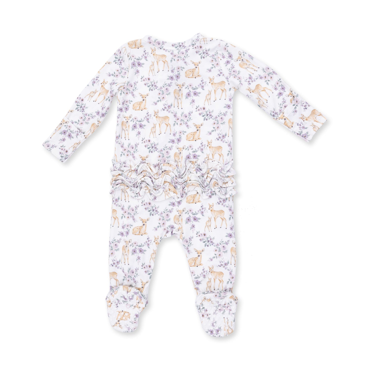Floral Deer - 2 Way Ruffle Back Zipper Footie by Angel Dear (view 2 of 3)