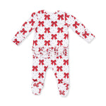 Festive Bows - 2 Way Ruffle Back Zipper Footie by Angel Dear