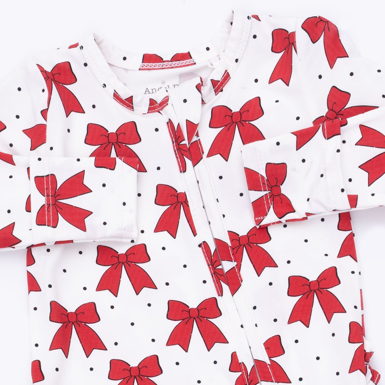 Festive Bows - 2 Way Ruffle Back Zipper Footie by Angel Dear