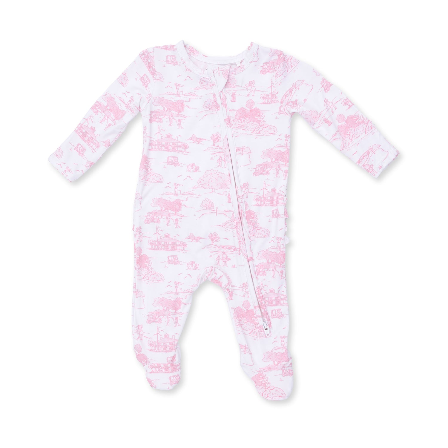Golf Toile Pink - 2 Way Ruffle Back Zipper Footie
