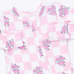 Heart Tattoo Check Pink - 2 Way Ruffle Back Zipper Footie by Angel Dear