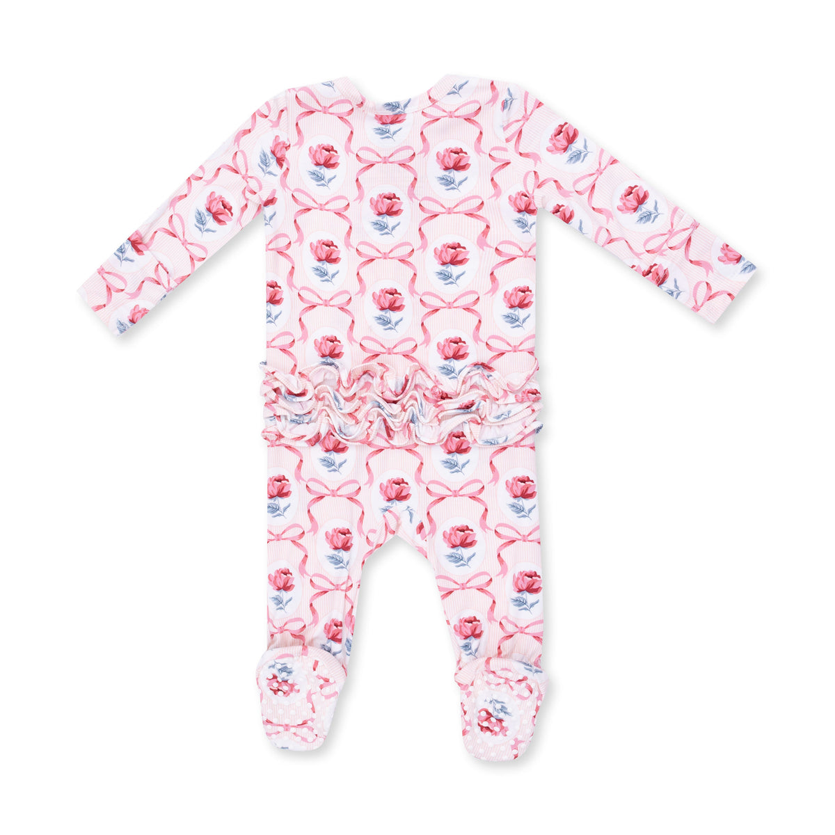 Leslie Rose - 2 Way Ruffle Back Zipper Footie by Angel Dear