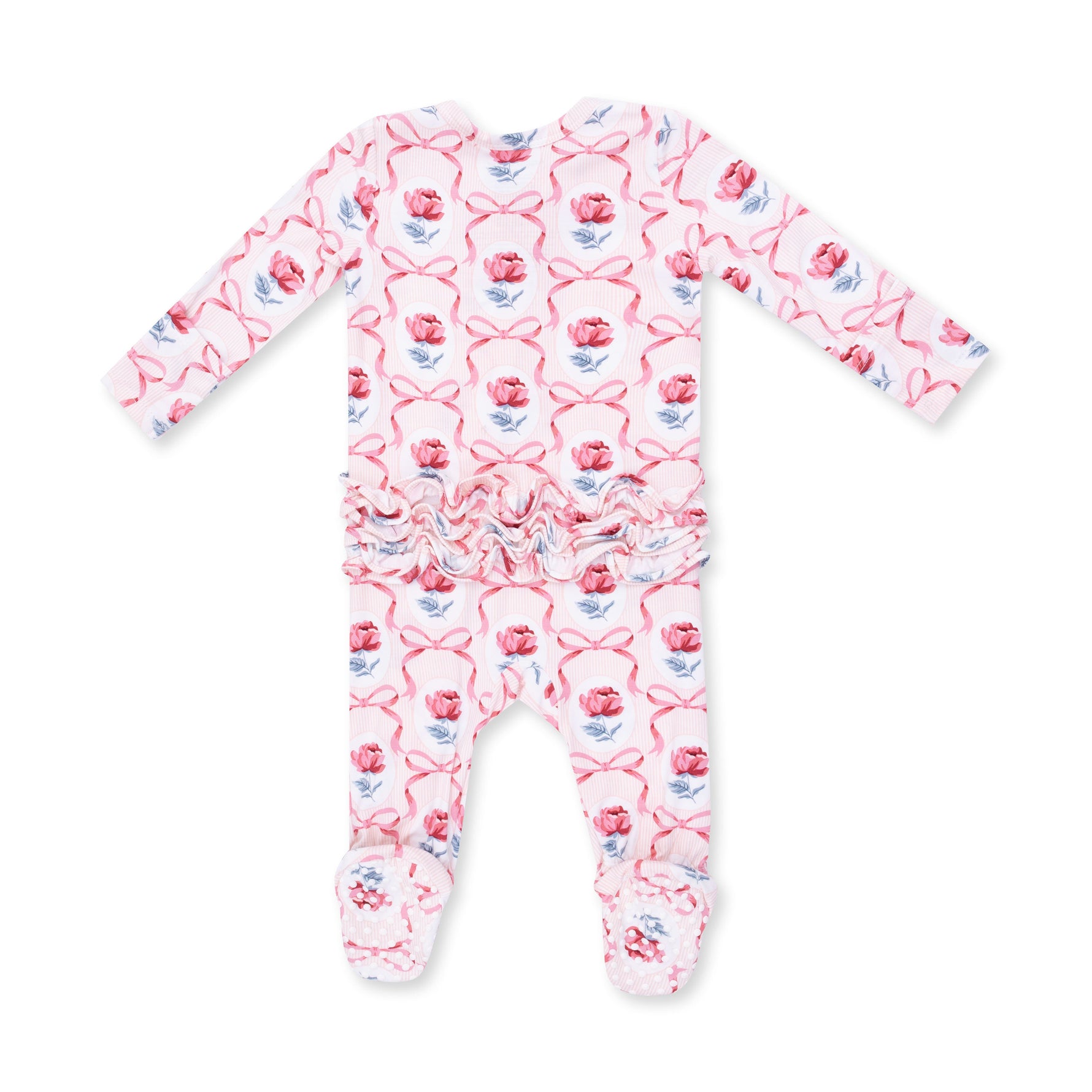 Leslie Rose - 2 Way Ruffle Back Zipper Footie by Angel Dear