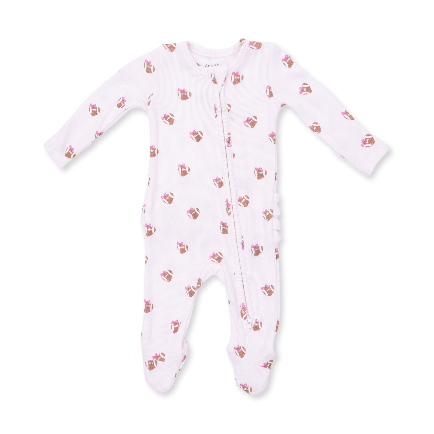 Mini Football Hearts - 2 Way Ruffle Back Zipper Footie