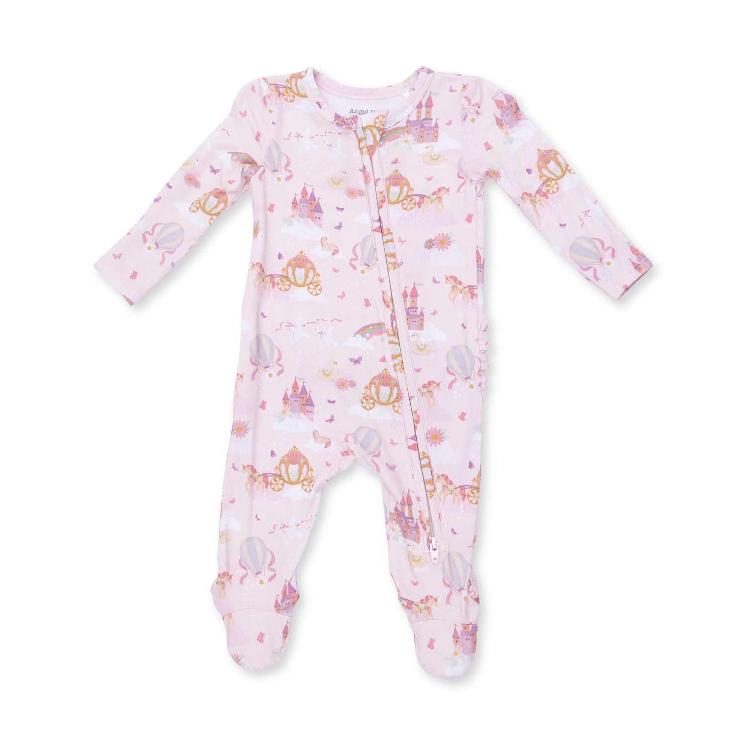 Princess Unicorns and Castle - 2 Way Ruffle Back Zipper Footie by Angel Dear (view 2 of 4)