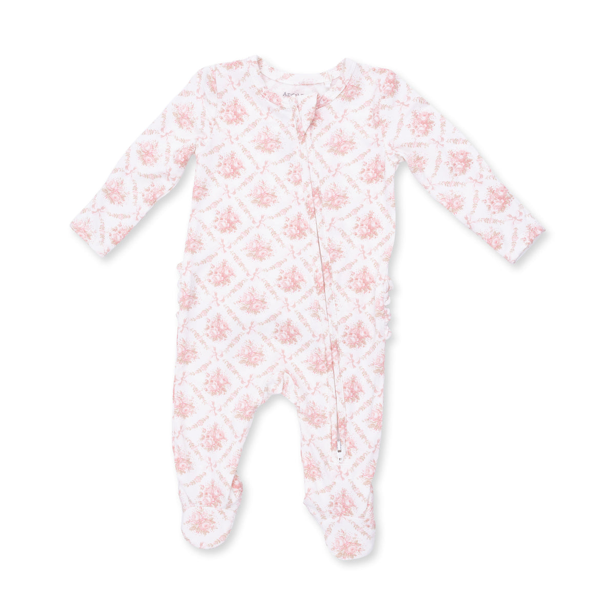 Rose Bow Lattice - 2 Way Ruffle Back Zipper Footie by Angel Dear (view 2 of 4)