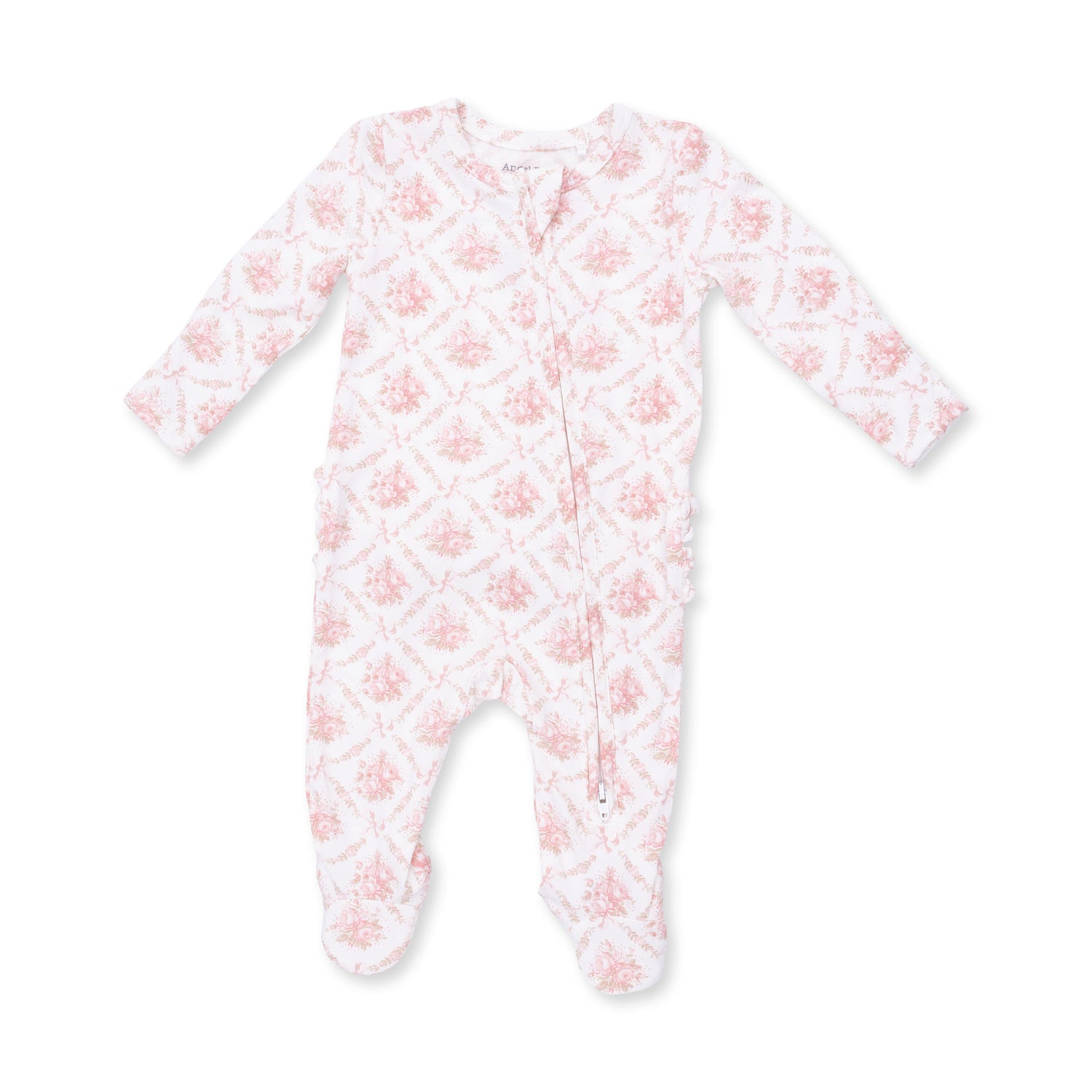 Rose Bow Lattice - 2 Way Ruffle Back Zipper Footie by Angel Dear (view 2 of 4)