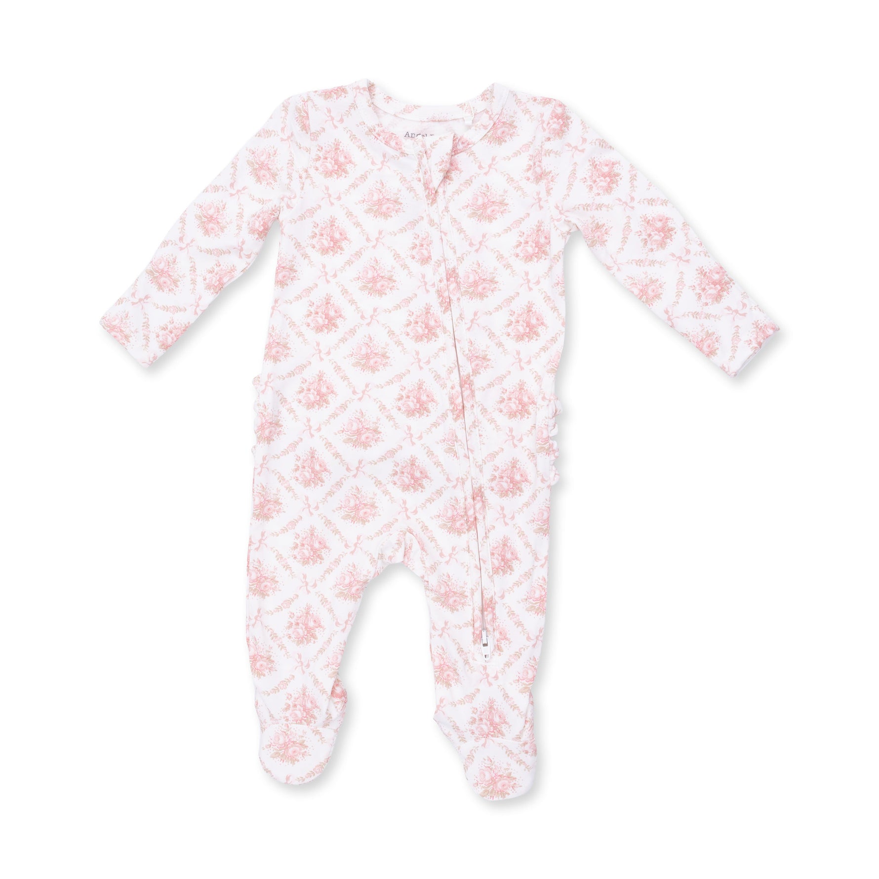 Rose Bow Lattice - 2 Way Ruffle Back Zipper Footie by Angel Dear (view 2 of 4)