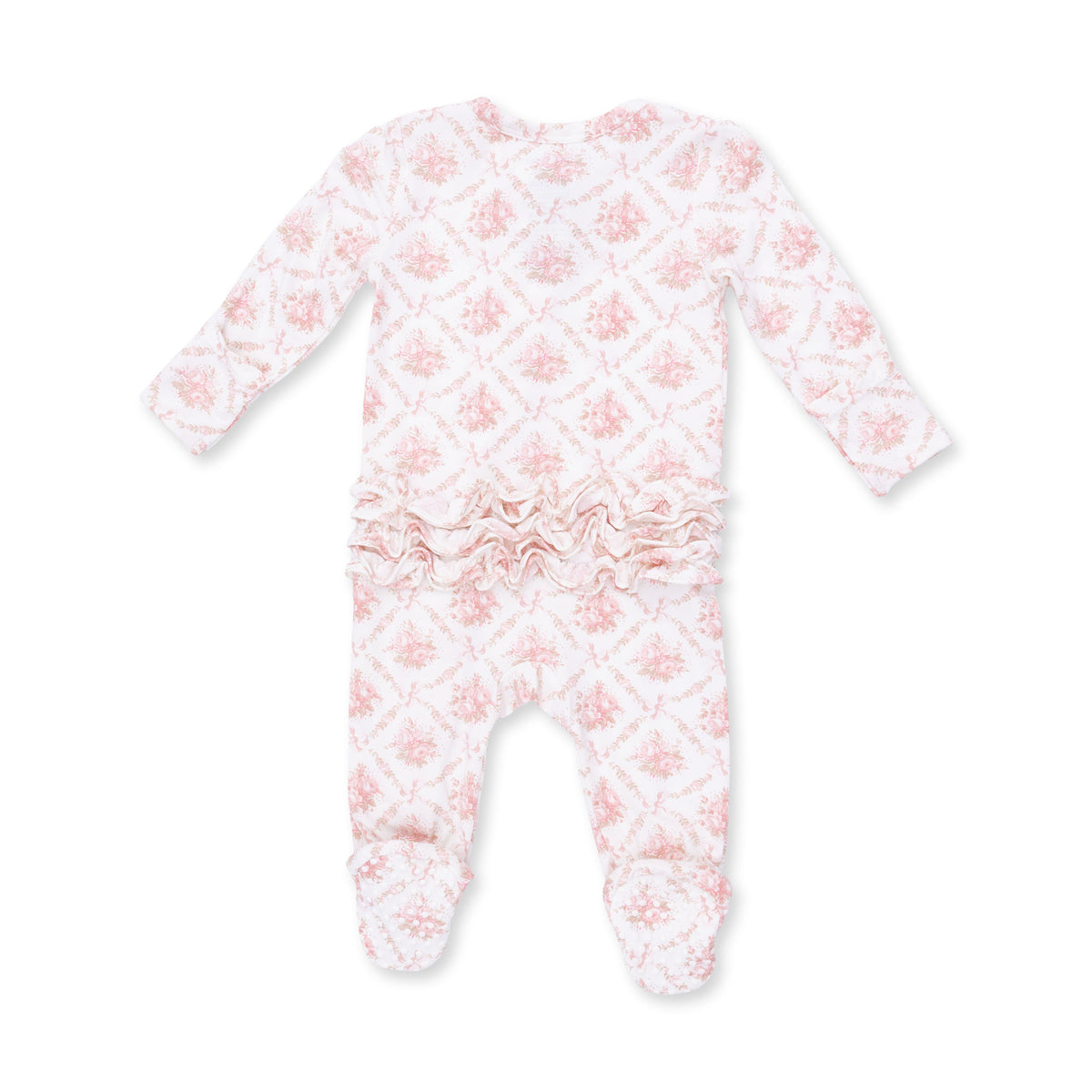 Rose Bow Lattice - 2 Way Ruffle Back Zipper Footie by Angel Dear (view 3 of 4)