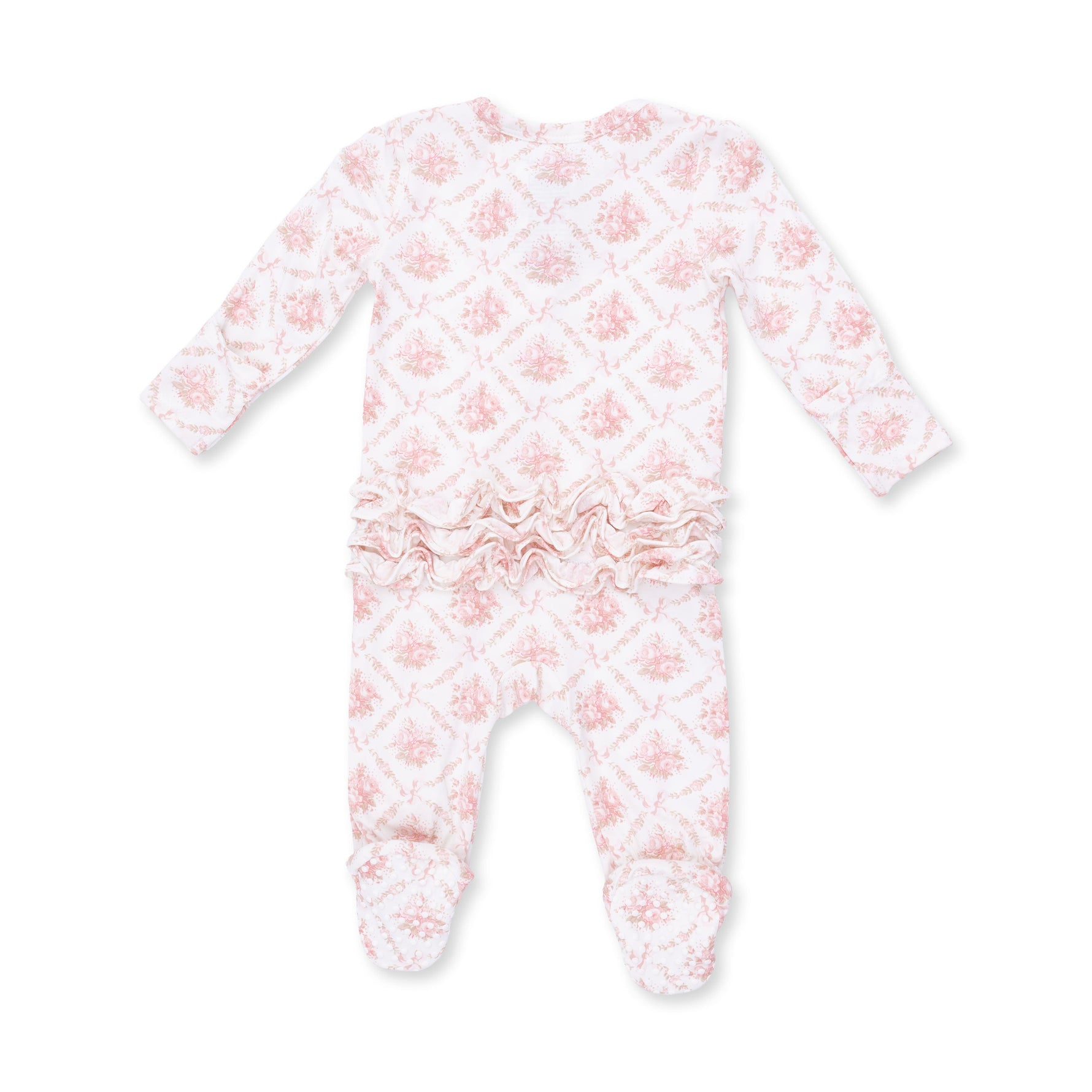 Rose Bow Lattice - 2 Way Ruffle Back Zipper Footie by Angel Dear (view 3 of 4)