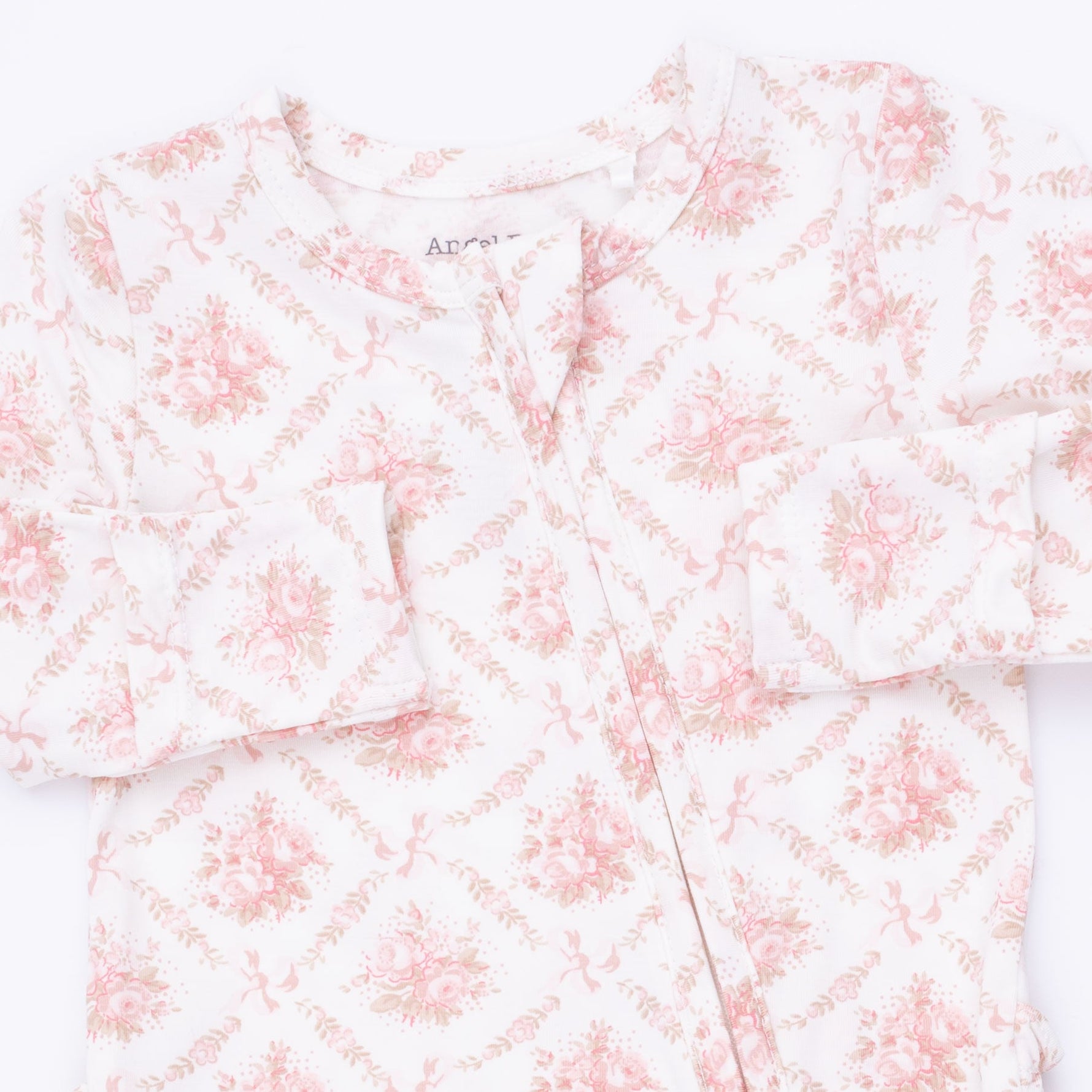 Rose Bow Lattice - 2 Way Ruffle Back Zipper Footie by Angel Dear (view 4 of 4)