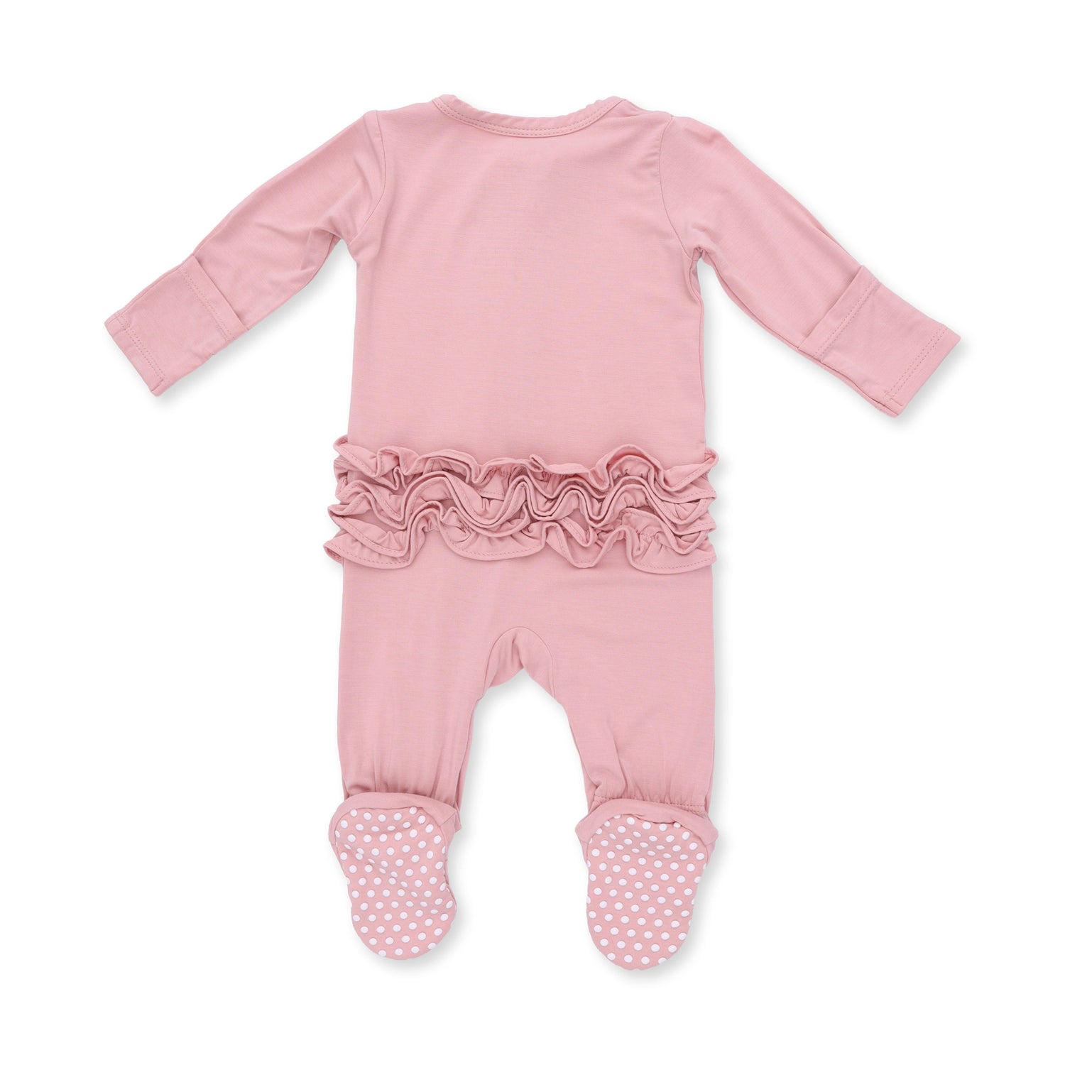 Solid Mellow Rose - 2 Way Ruffle Back Zipper Footie by Angel Dear (view 2 of 3)