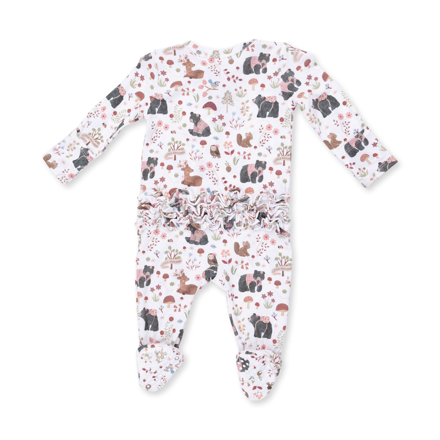 Southern Woodland Animals Pink - 2 Way Ruffle Back Zipper Footie by Angel Dear (view 2 of 3)
