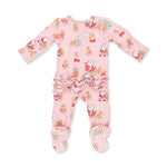 Vintage Reindeer & Santa Pink - 2 Way Ruffle Back Zipper Footie by Angel Dear