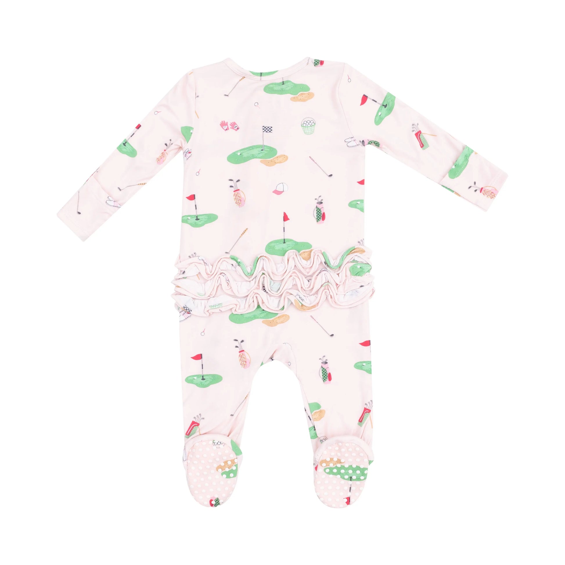 2 Way Zipper Ruffle Back Footie Golf Things Pink.