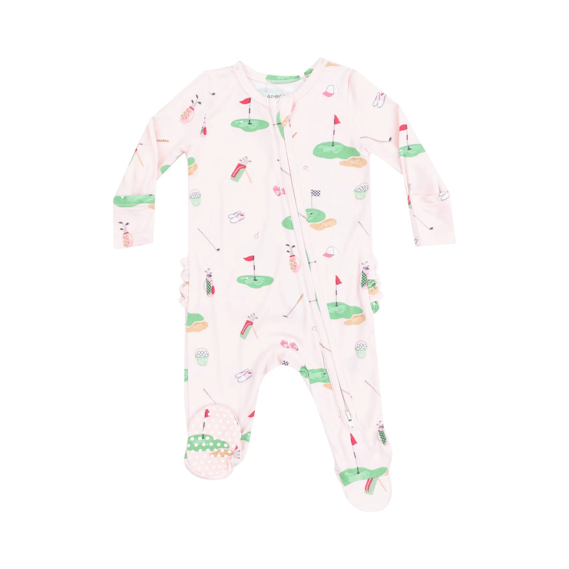 2 Way Zipper Ruffle Back Footie Golf Things Pink.