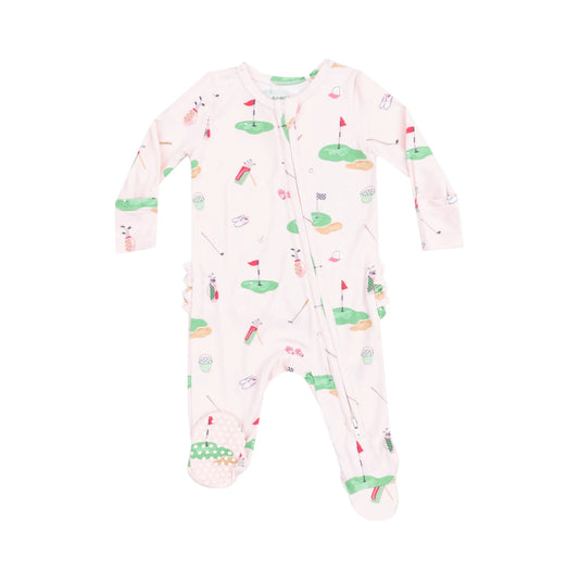 2 Way Zipper Ruffle Back Footie Golf Things Pink.