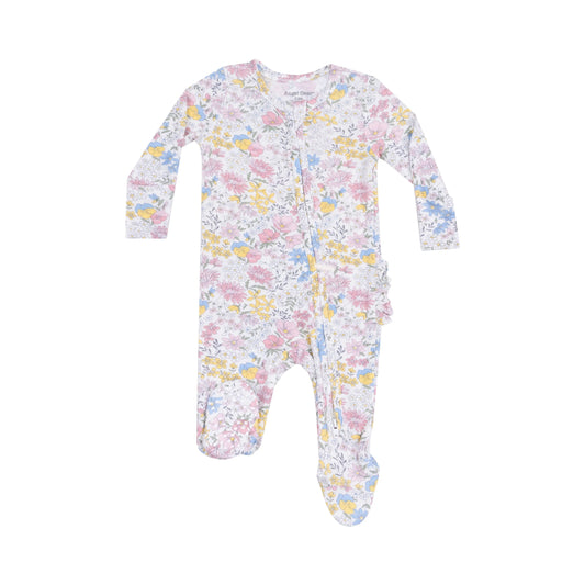 2 Way Zipper Ruffle Back Footie Viola Floral Baby Pajamas.