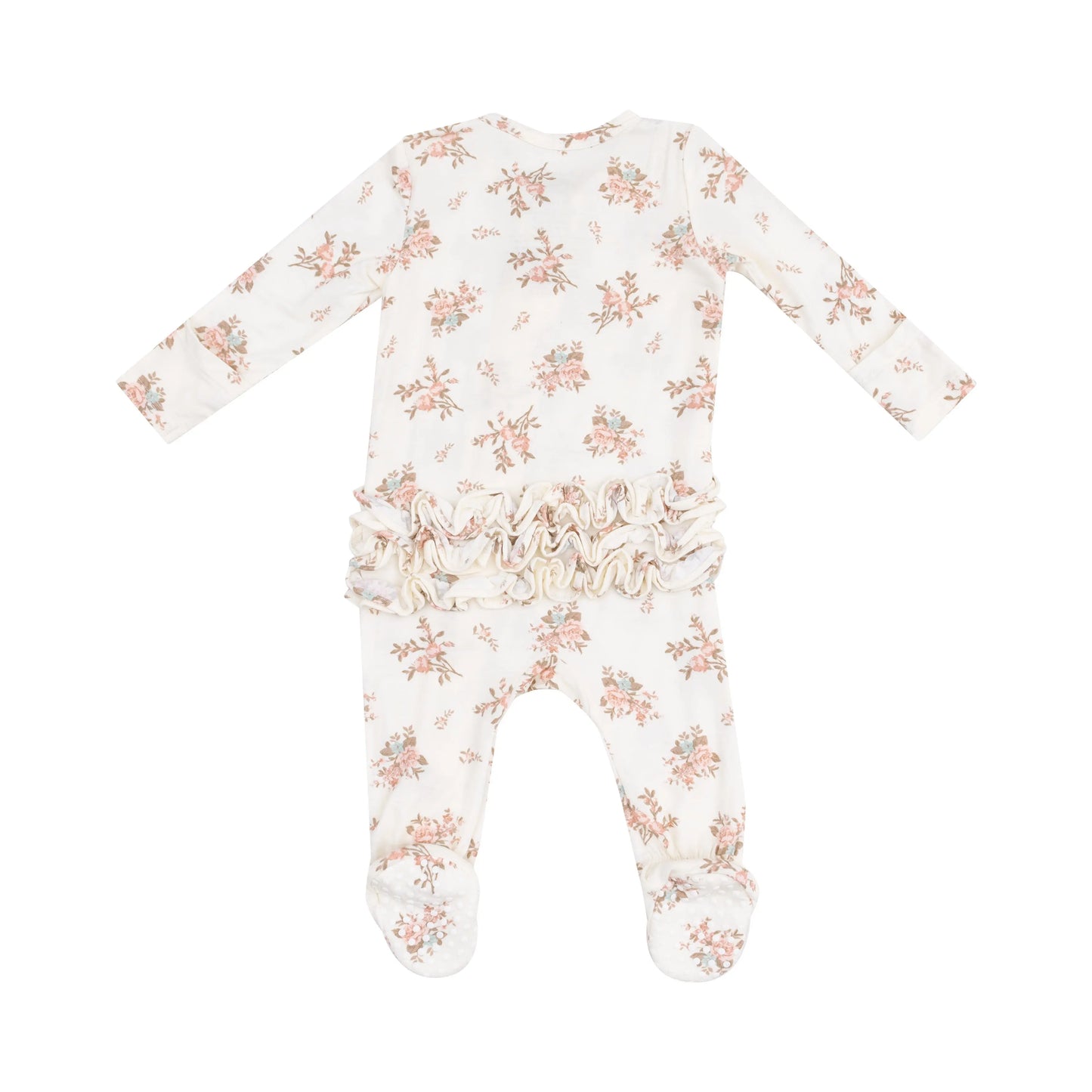2 Way Zipper Ruffle Back Footie Vintage Rosebuds.