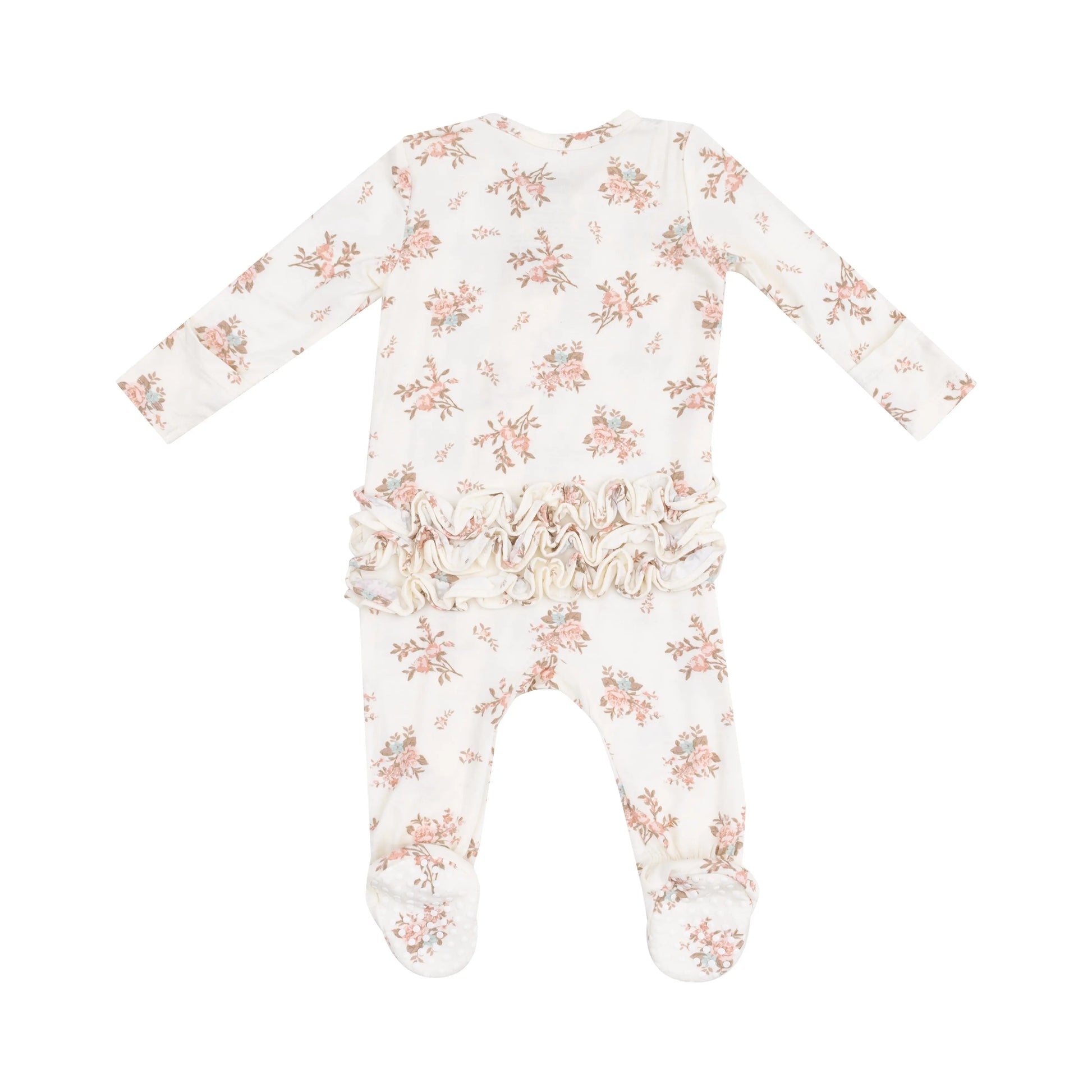 2 Way Zipper Ruffle Back Footie Vintage Rosebuds.