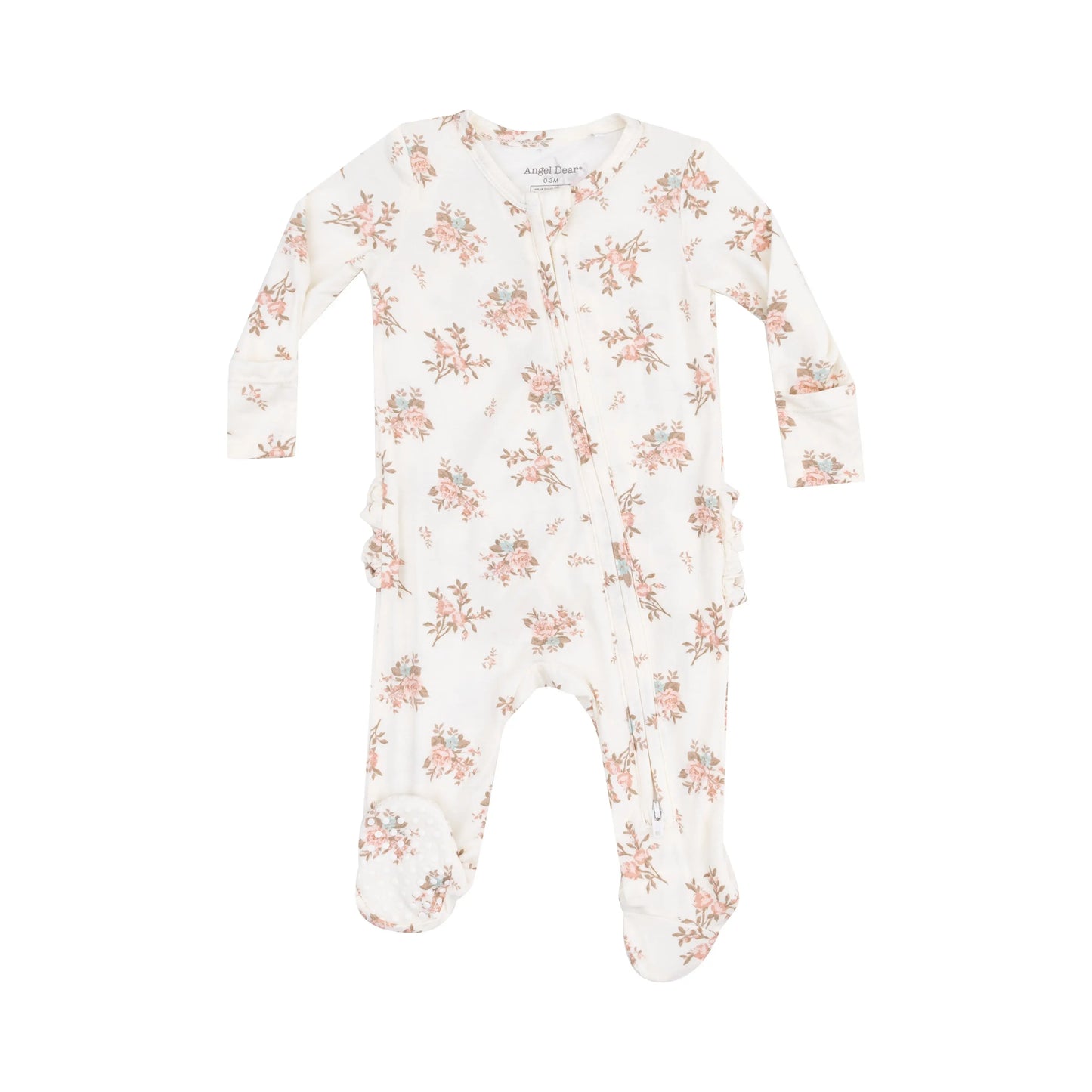 2 Way Zipper Ruffle Back Footie Vintage Rosebuds.