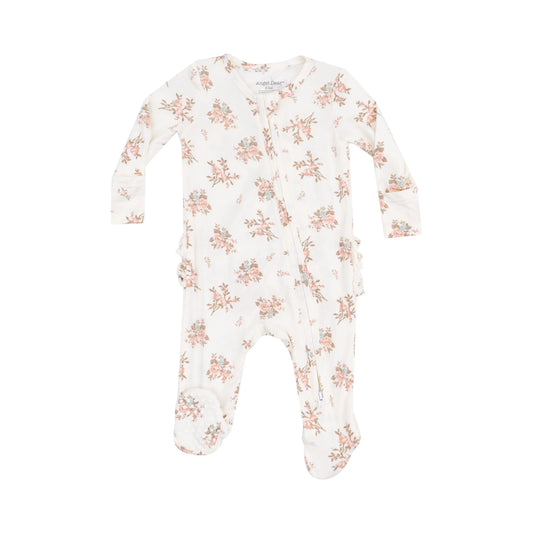 2 Way Zipper Ruffle Back Footie Vintage Rosebuds.
